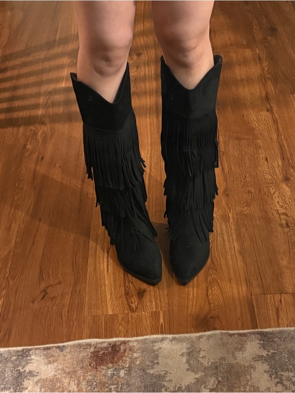 Fringed Suede Knee-High Boots - Black Brand new in box
